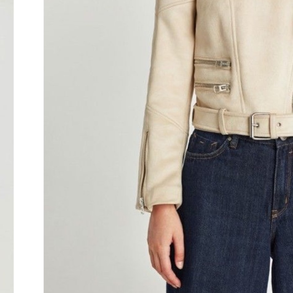 ZARA FAUX SUEDE BIKER JACKET STONE sz XS - Picture 6 of 8